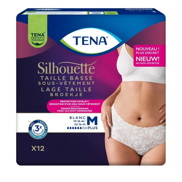 SILHOUETTE - Culottes Absorbantes - Taille Basse - Blanc - Taille M, 12 Unités