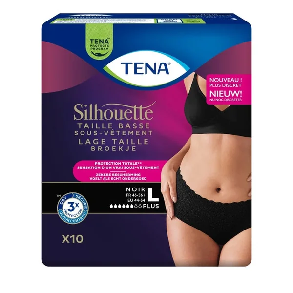 SILHOUETTE - Culottes Absorbantes - Taille Basse - Noir - Taille L, 10 Unités
