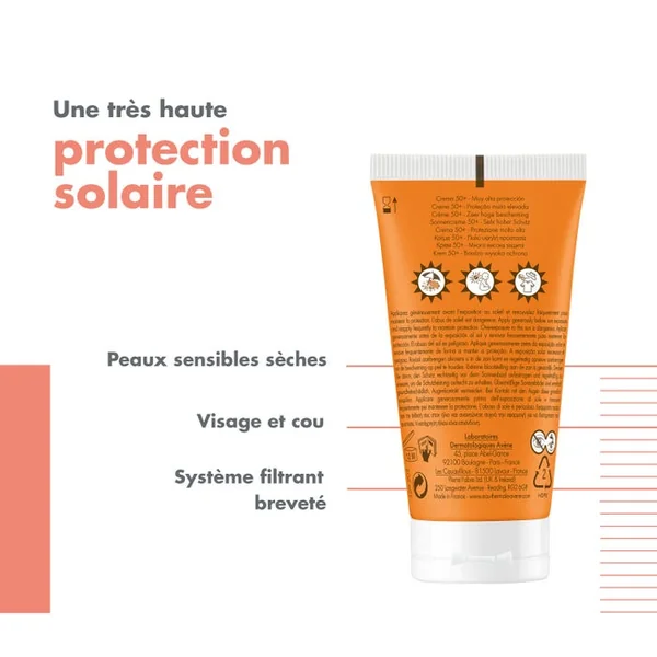SOLAIRE - Crème Fini Invisible SPF50+ - Visage - Peaux Sensibles et Sèches, 50ml