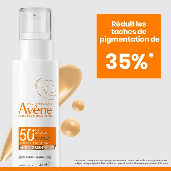 SOLAIRE - Fluide Anti-Pigmentation Teinté SPF50+ - Visage - Peaux Sensibles, 40ml