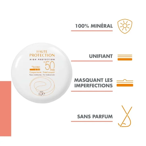 SOLAIRE - Haute Protection Minérale Compacte Teintée Doré SPF50 - Visage - Peaux Intolérantes, 10g