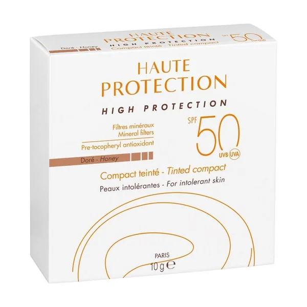 SOLAIRE - Haute Protection Minérale Compacte Teintée Doré SPF50 - Visage - Peaux Intolérantes, 10g