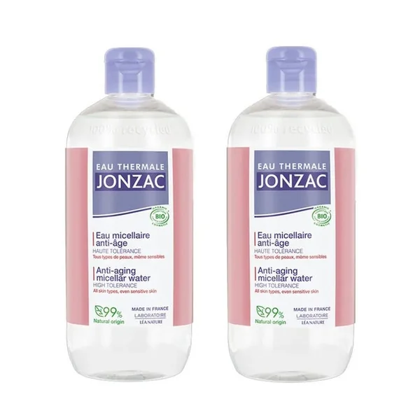 SUBLIMACTIVE - Duo Eau Micellaire Anti-ge Bio - Visage, Yeux et Lèvres - Tous Types de Peaux, 2x500ml