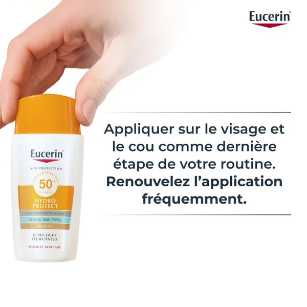 SUN PROTECTION - Fluide Solaire Ultra-Léger Hydro Protect SPF50+ - Teinte Médium - Visage - Tous Types de Peaux, 50ml