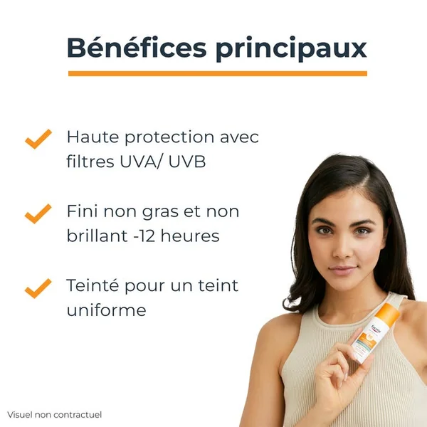 SUN PROTECTION - Sun Gel-Crème Solaire Oil Control Teinté Medium SPF50+ Toucher Sec - Visage - Peaux à Imperfections, 50ml