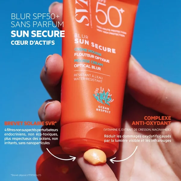 SUN SECURE BLUR - Crème Mousse Solaire Sans Parfum SPF50+ - Visage - Peaux Sensibles, 50ml