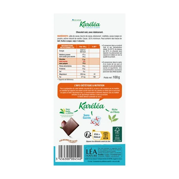 Tablette de Chocolat noir 85% Cacao