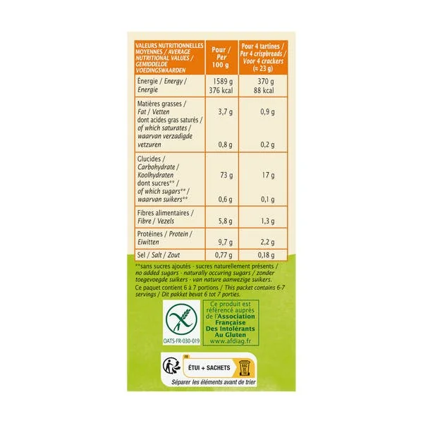 Tartines Craquantes Avoine sans gluten - bio