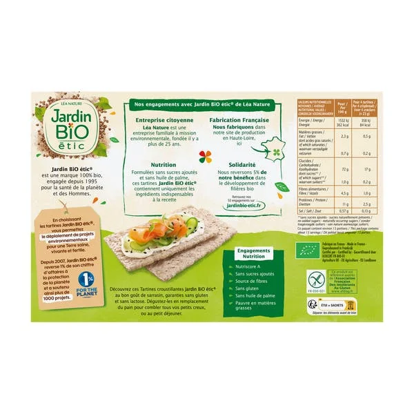 Tartines Craquantes Sarrasin - Sans gluten et sans lactose - bio