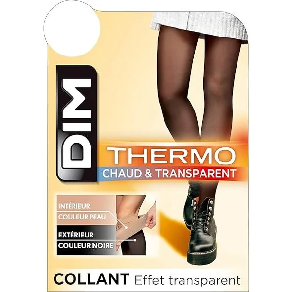 THERMO CHAUD ET TRANSPARENT - Collant Effet Transparent Noir - Taille 3/4, 1 Unité