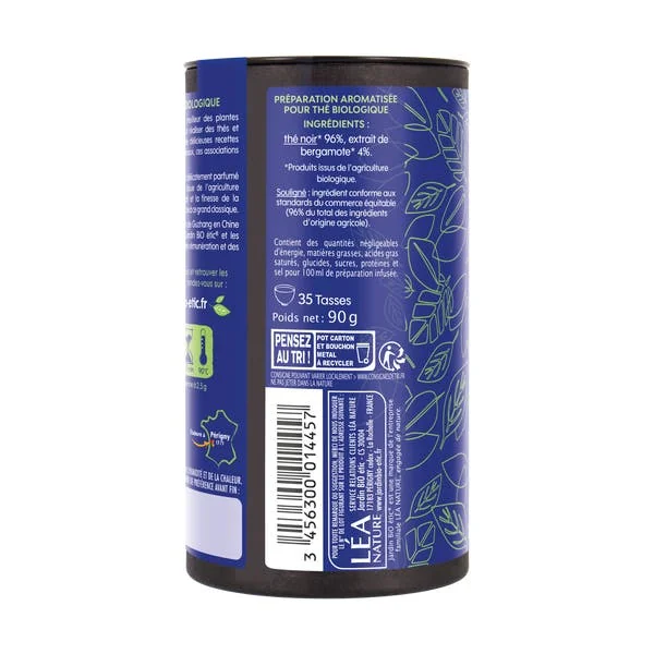 Thé noir vrac Feuilles entières Earl Grey - bio