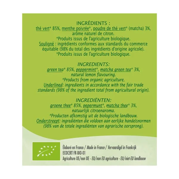 Thé vert Equitable Matcha Citron - bio