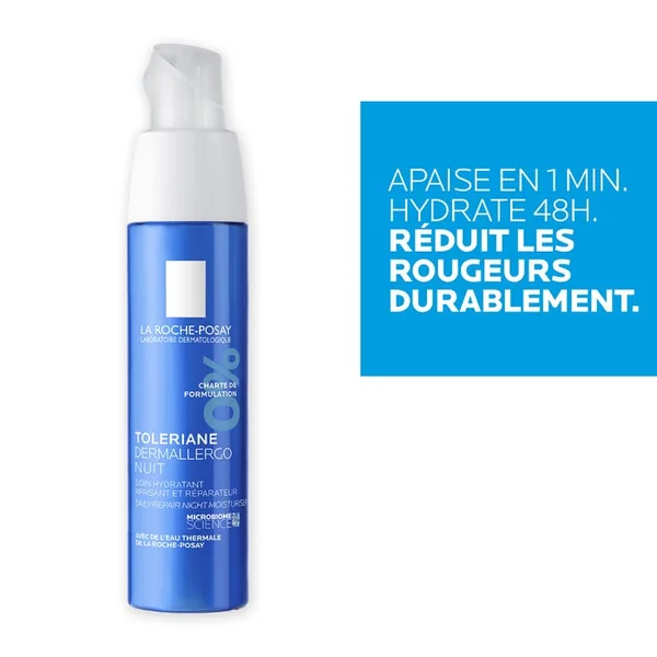 TOLERIANE DERMALLERGO - Crème Nuit Apaisante Hydratation Intense - Visage - Peaux à Tendance Allergiques ou Sensibles, 40ml