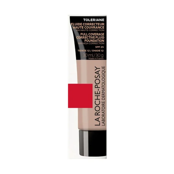 TOLERIANE - Fond de Teint Fluide Correcteur n°12 SPF25 Haute Couvrance Visage, 30ml