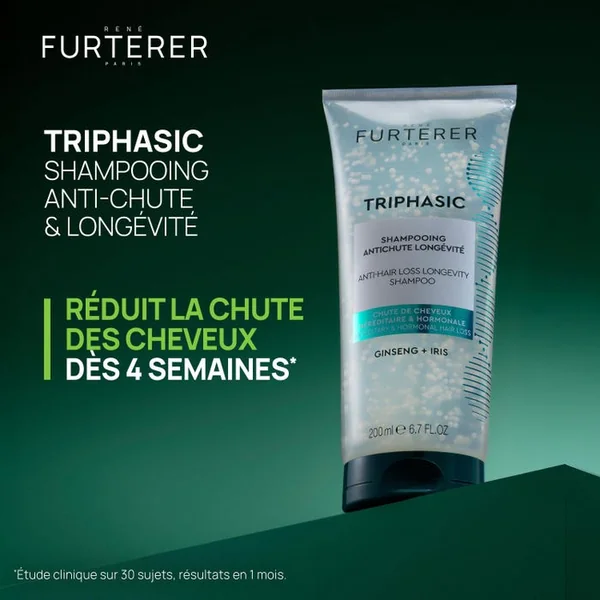 TRIPHASIC - Shampooing Anti-Chute Longévité - Chute de Cheveux Héréditaire et Hormonale, 200ml