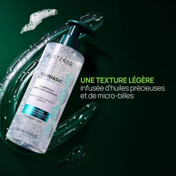 TRIPHASIC - Shampooing Anti-Chute Longévité - Chute de Cheveux Héréditaire et Hormonale, 500ml