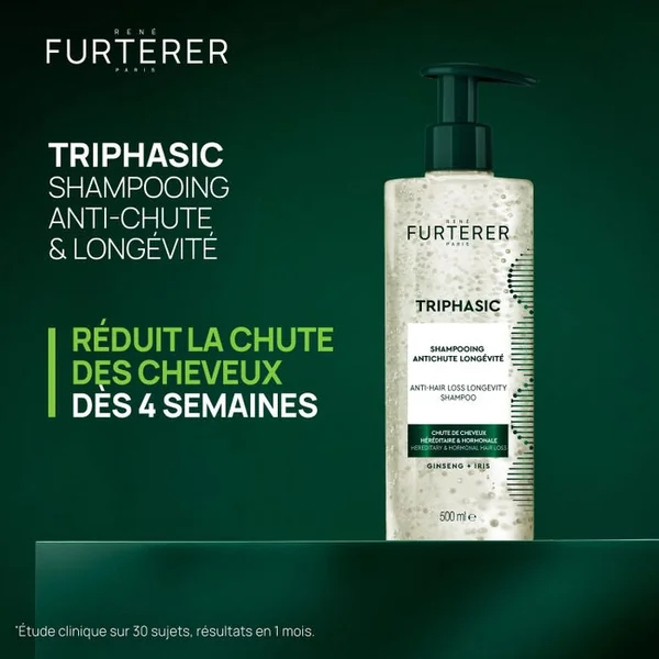 TRIPHASIC - Shampooing Anti-Chute Longévité - Chute de Cheveux Héréditaire et Hormonale, 500ml