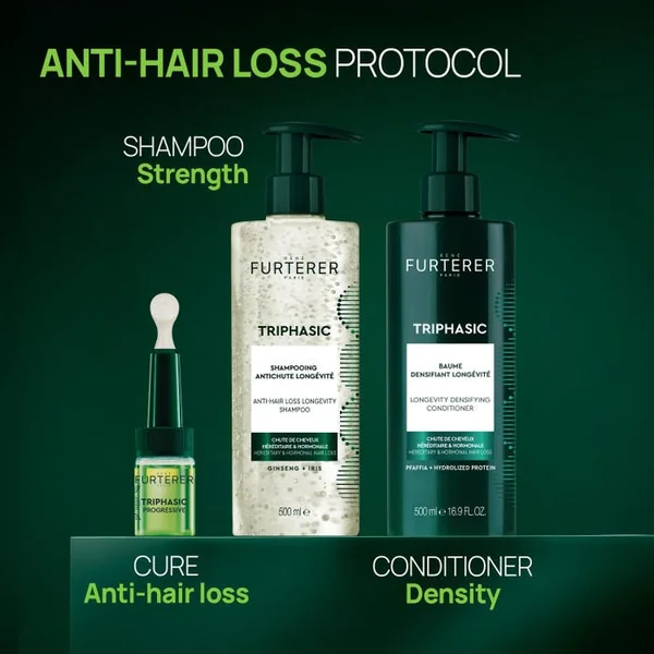 TRIPHASIC - Shampooing Anti-Chute Longévité - Chute de Cheveux Héréditaire et Hormonale, 500ml