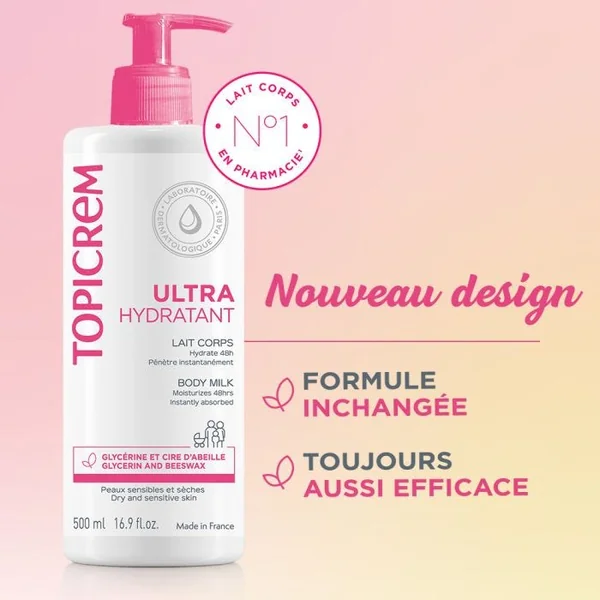 ULTRA-HYDRATANT - Lait Corps - Peaux Sensibles et Sèches, 2x500ml