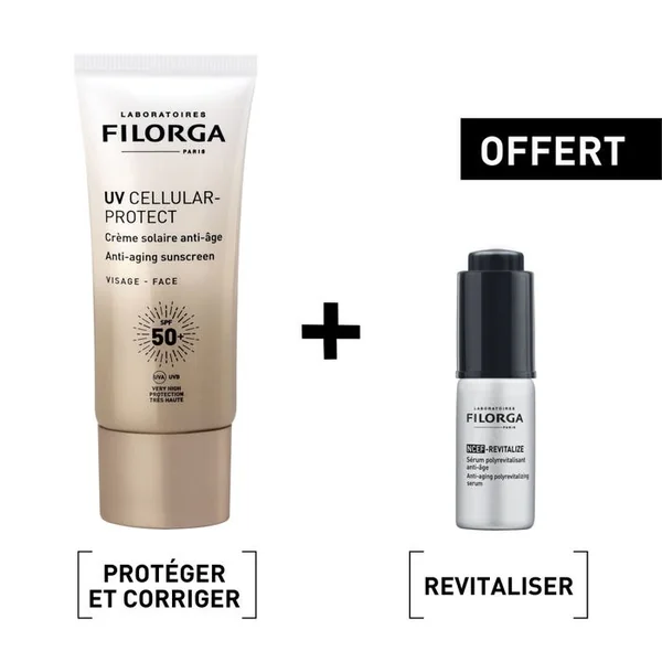 UV CELLULAR-PROTECT - Crème Solaire Anti-Age Visage SPF50+ 40ml + Ncef-Revitalize Sérum Polyrevitalisant Anti-Age 5ml Offert