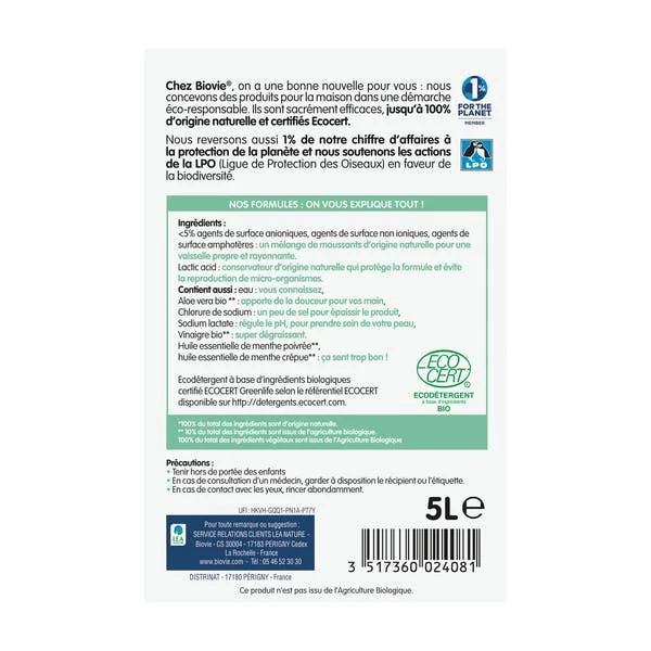 Vaisselle et mains aux huiles essentielles de menthe citron bio, super dégraissant - Grand Format