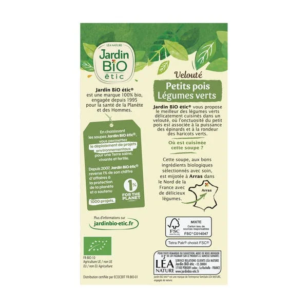 Velouté bio petits pois Légumes verts