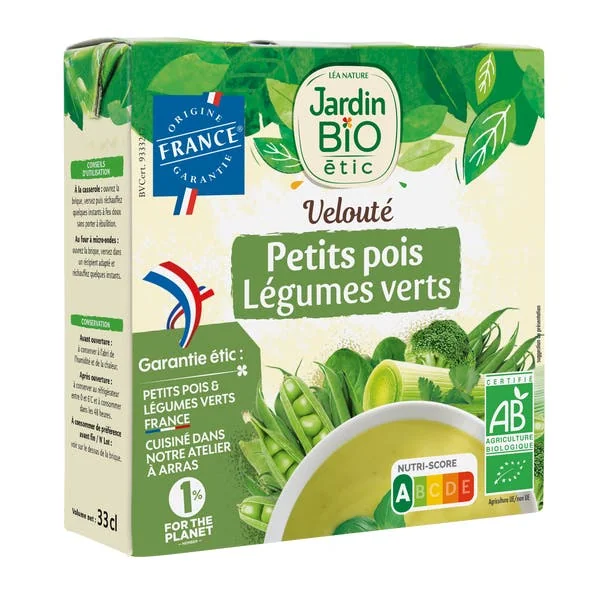 Velouté petits pois légumes verts bio Format individuel