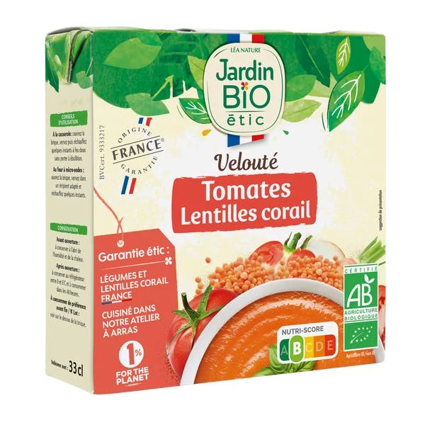 Velouté tomate lentilles corail