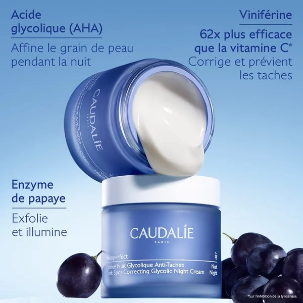 VINOPERFECT - Crème Nuit Anti-Taches Glycolique - Visage - Tous Types de Peaux, 50ml