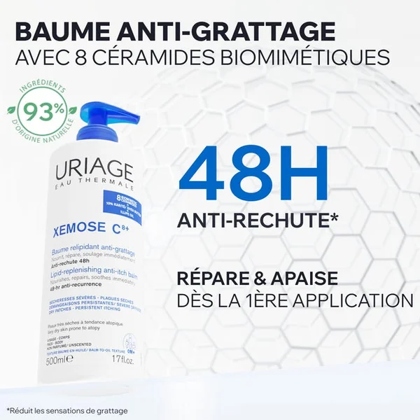 XEMOSE C8+ - Baume Relipidant Anti-Grattage - Visage et Corps - Peaux Très Sèches à Tendance Atopique, 500ml