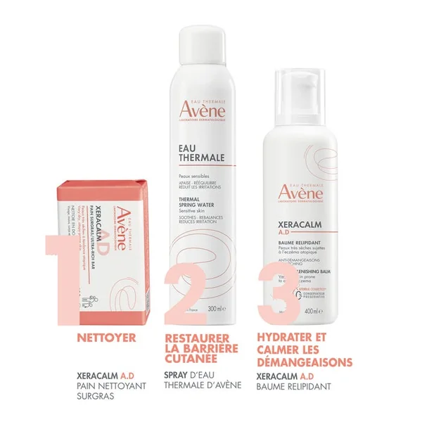 XERACALM AD - Pain Nettoyant Surgras - Visage, Corps et Cheveux - Peaux Très Sèches à Tendance Atopique, 100g