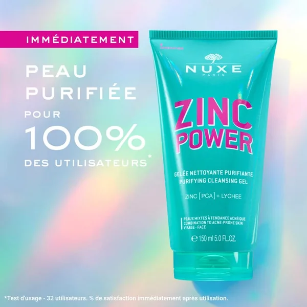 ZINC POWER - Gelée Nettoyante Purifiante - Visage - Peaux Mixtes à Tendance Acnéique, 150ml