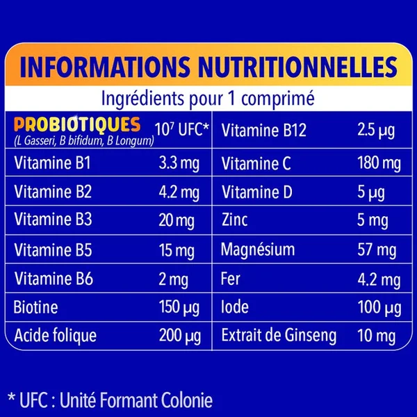 ÉNERGIE - Vitamines et Probiotiques, 30 Comprimés
